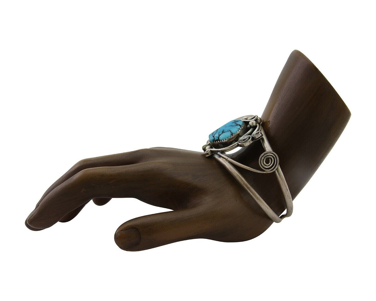Navajo Bracelet 925 Silver Blue Turquoise Native American Artist C.80's