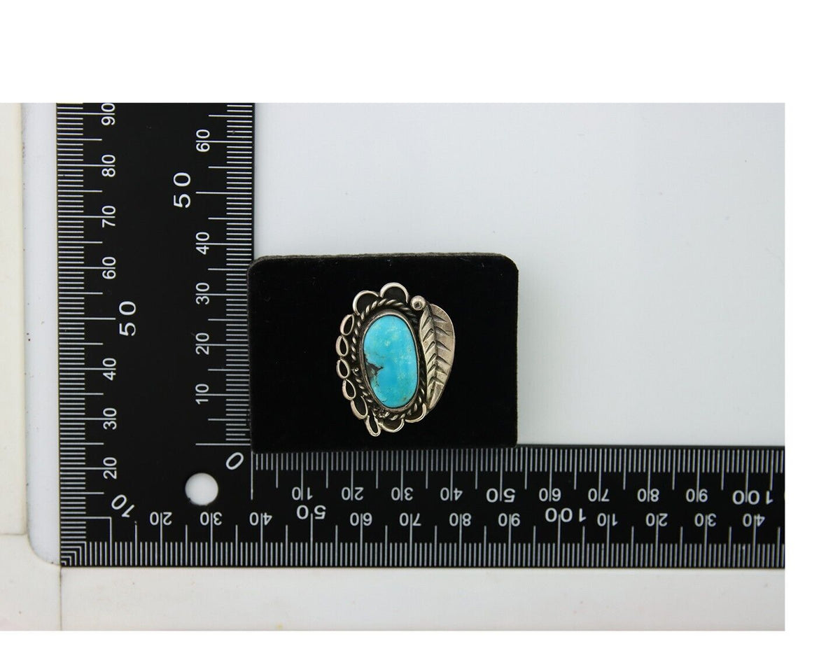 Navajo Ring .925 Sterling Blue Turquoise Artist Signed AP C.80's