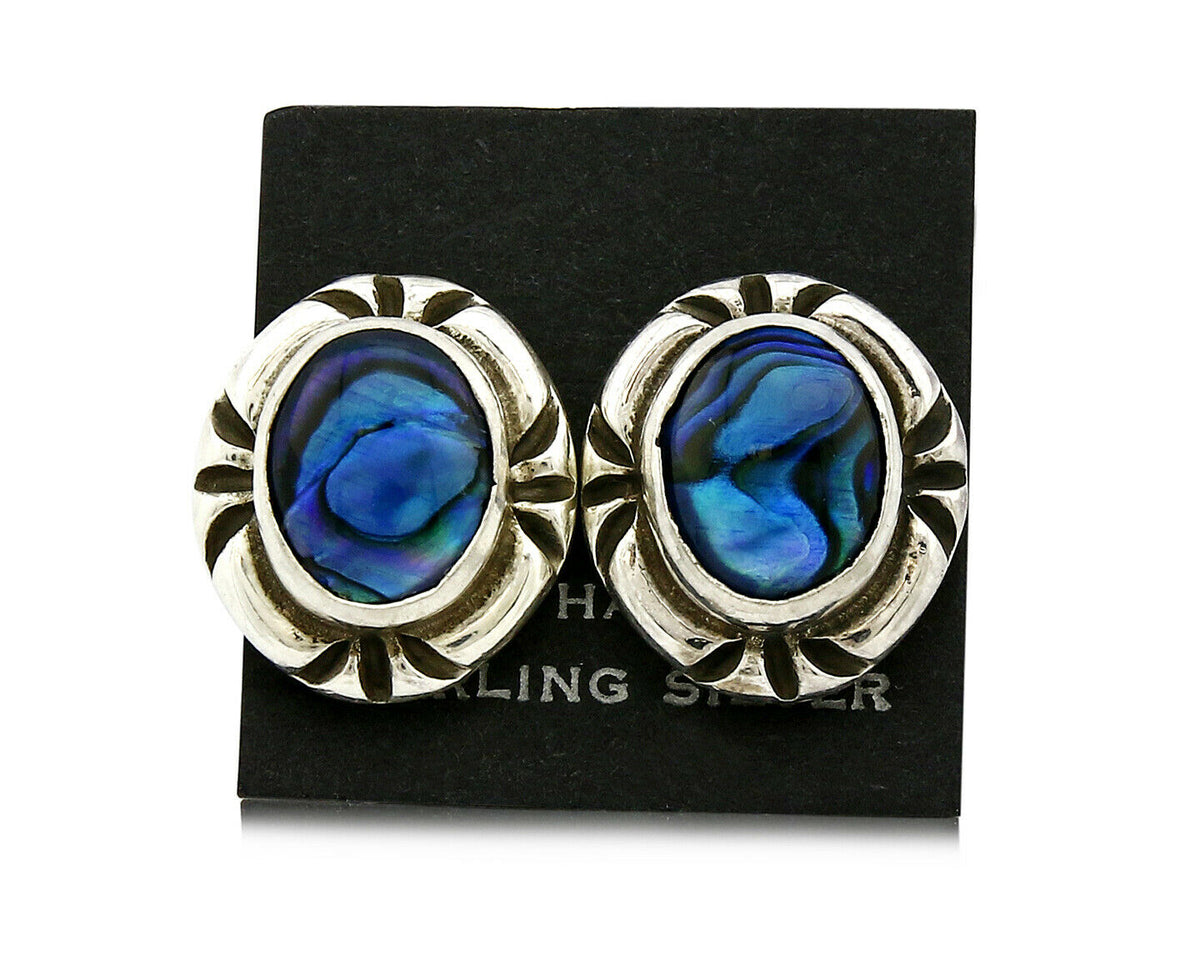 Navajo Hand Stamped Natural Mined MOP .925 SOLID Silver Stud Earrings