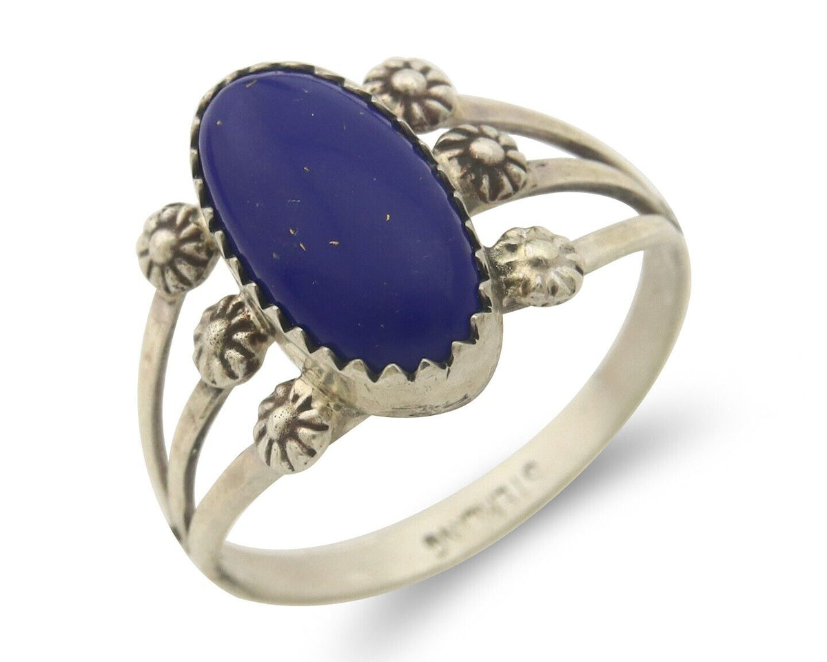 Navajo Ring 925 Sterling Natural Lapis Handmade Native Artist C.80's
