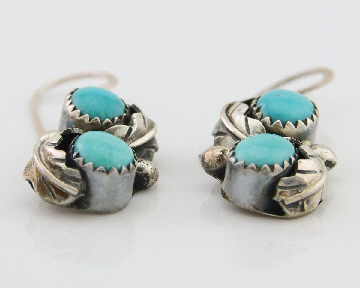 Navajo Dangle Earrings 925 Silver Natural Turquoise Native American Artist C80s