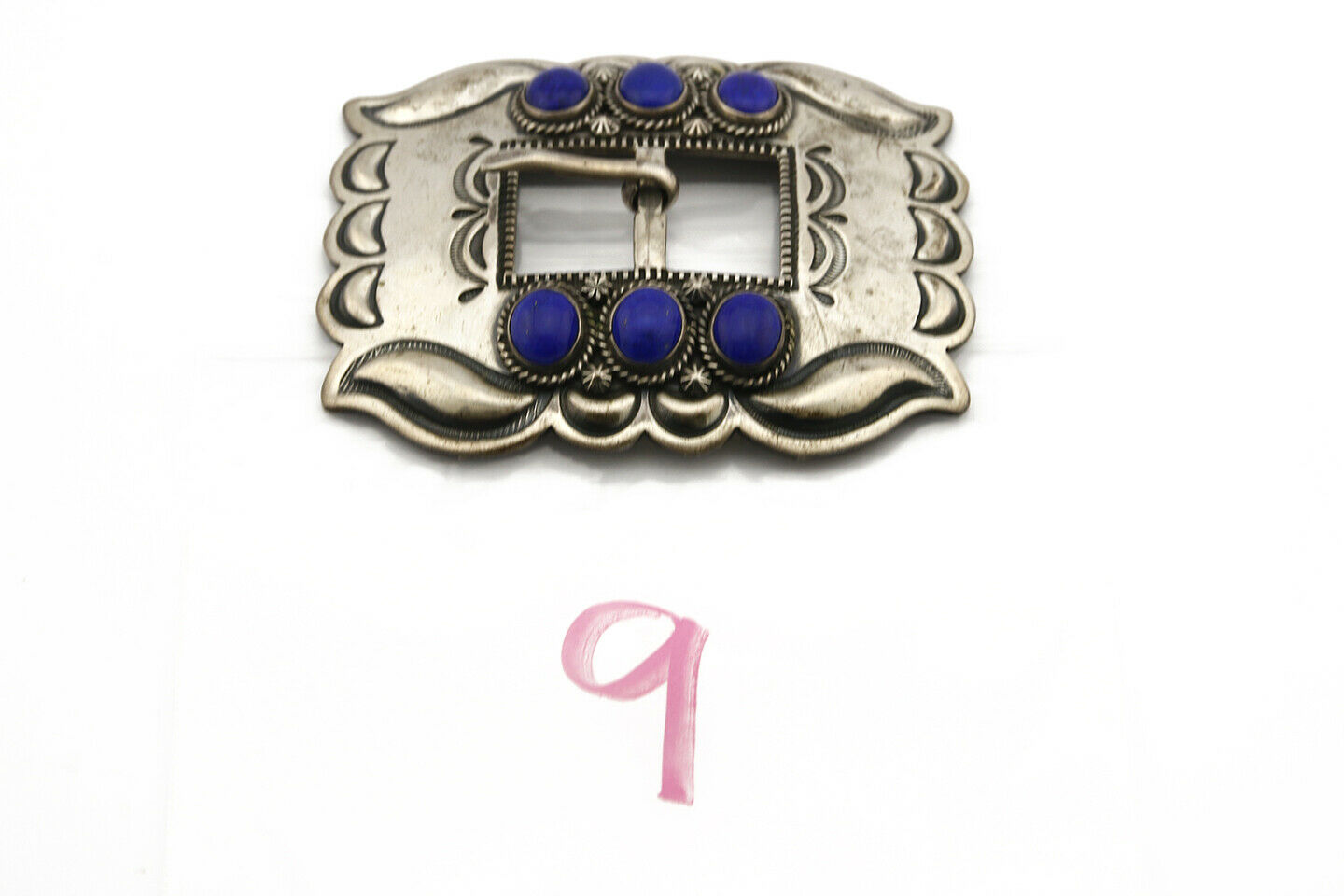 Navajo Belt Buckle .925 Silver Hand Stamped Artist Leonard Platero C.80's