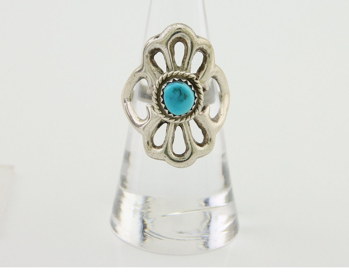 Navajo Sand Cast Ring 925 Silver Sleeping Beauty Turquoise Artist C.80's