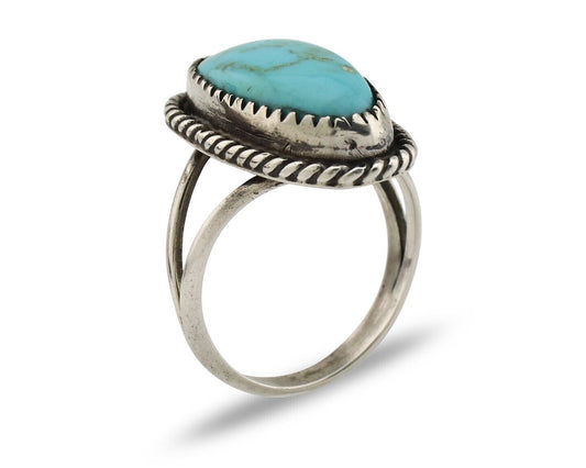 Navajo Ring 925 Silver Kingman Turquoise Native American Artist C.80's