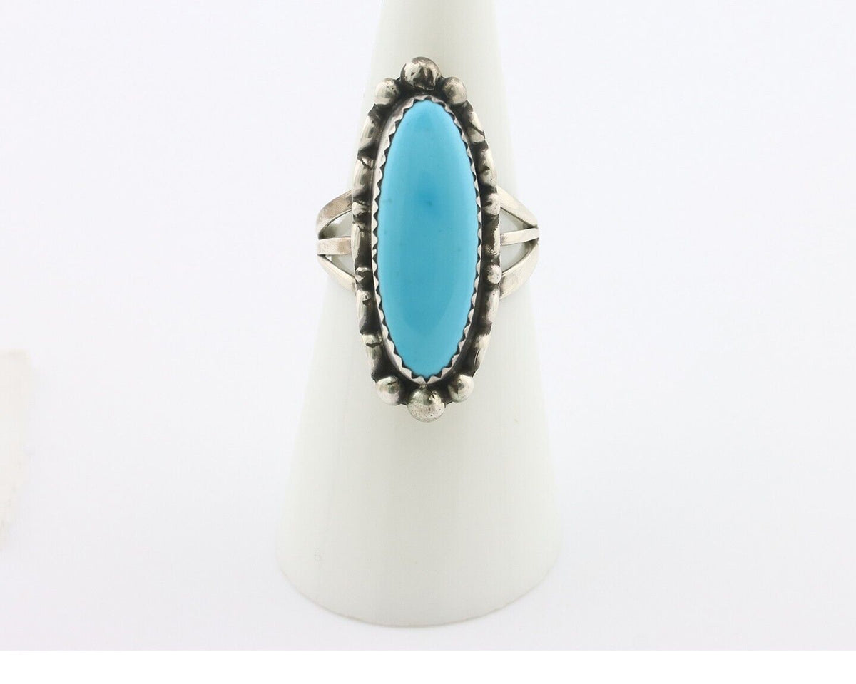 Navajo Ring .925 Silver Sleeping Beauty Turquoise Signed SkyStone Creations C80s