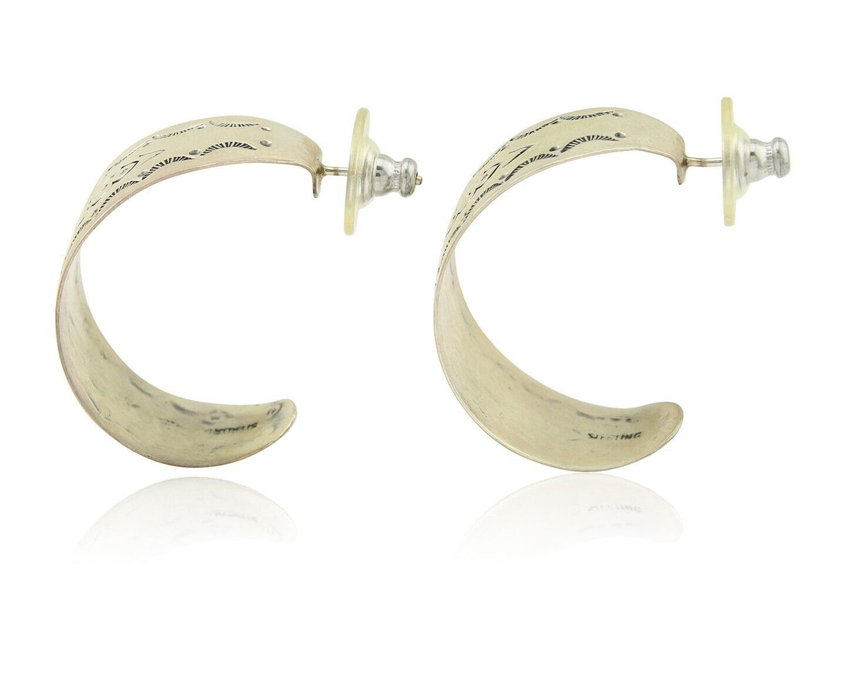 Navajo Earrings 925 Silver Half Hoop Handmade Native American Artist C.80's