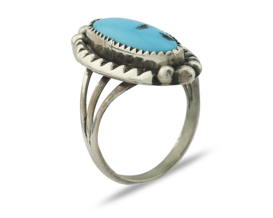 Navajo Ring .925 Silver Sleeping Beauty Turquoise Native American Artist C.80's