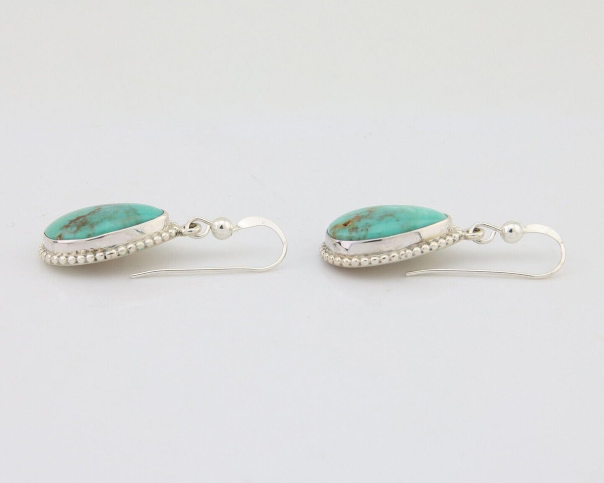 Navajo Dangle Earrings 925 Silver Natural Turquoise Artist Signed Montoya C.80's
