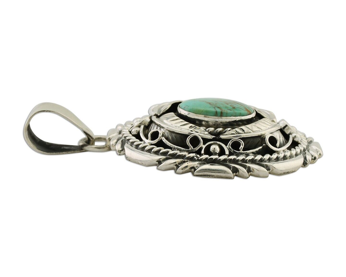 Navajo Pendant 925 Silver Kingman Turquoise Native American Artist C.80s