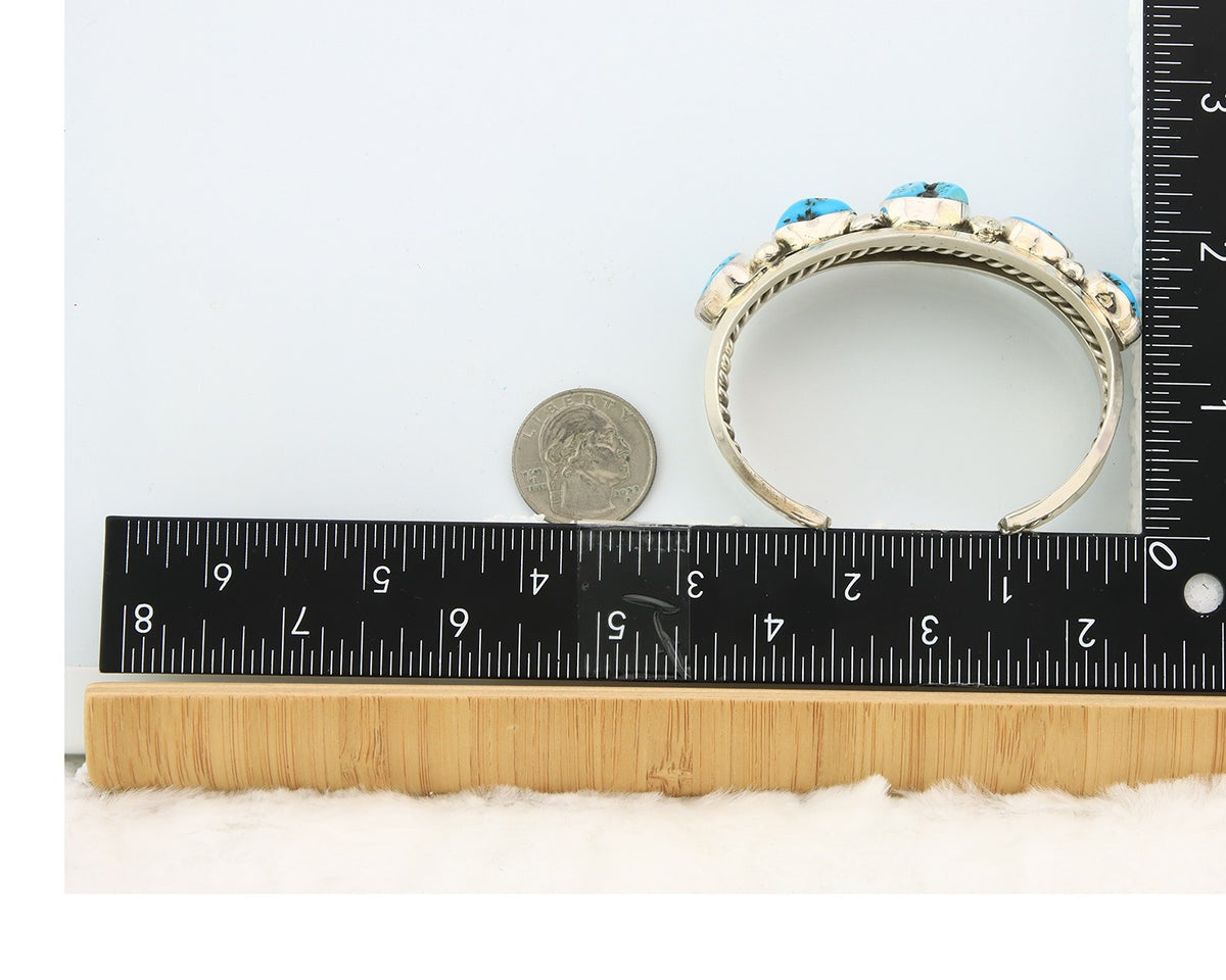 Men Navajo Bracelet Sterling Silver Handmade Nugget Turquoise Signed JR