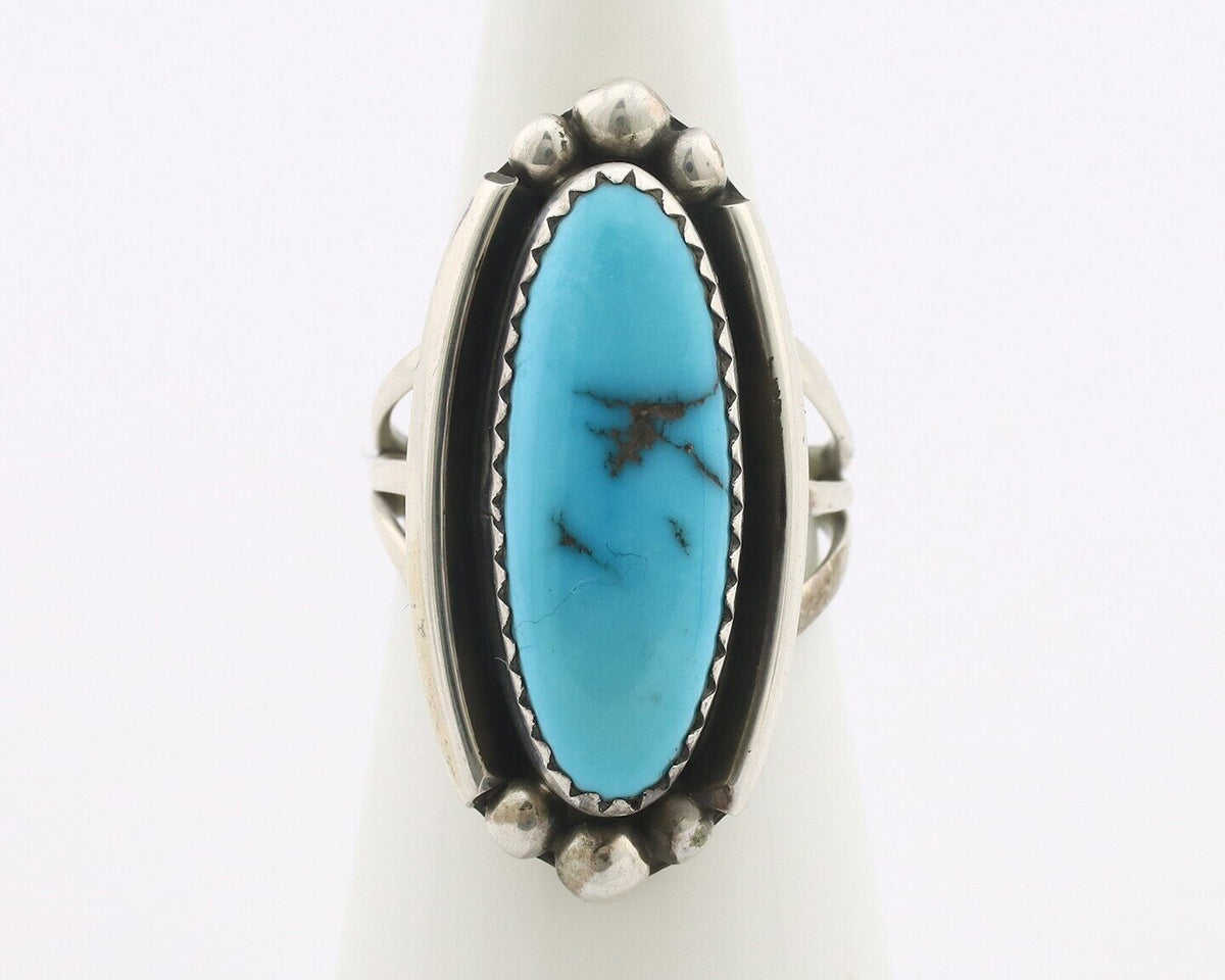 Navajo Ring .925 Silver Sleeping Beauty Turquoise Signed SkyStone Creations C80s