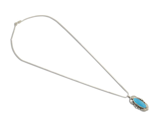 Navajo Necklace 925 Silver Natural Turquoise Artist Signed Circle JW C80s