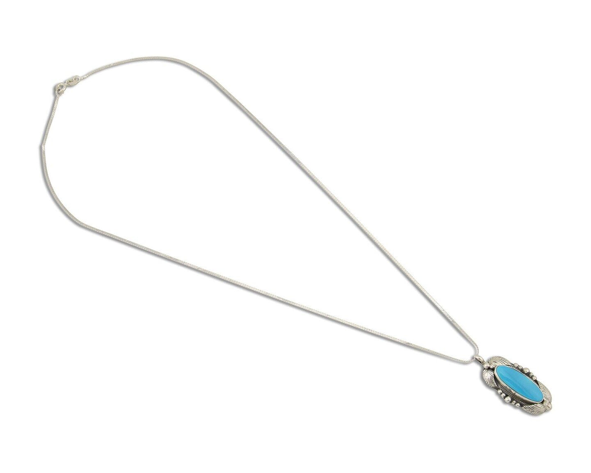 Navajo Necklace 925 Silver Natural Turquoise Artist Signed Circle JW C80s
