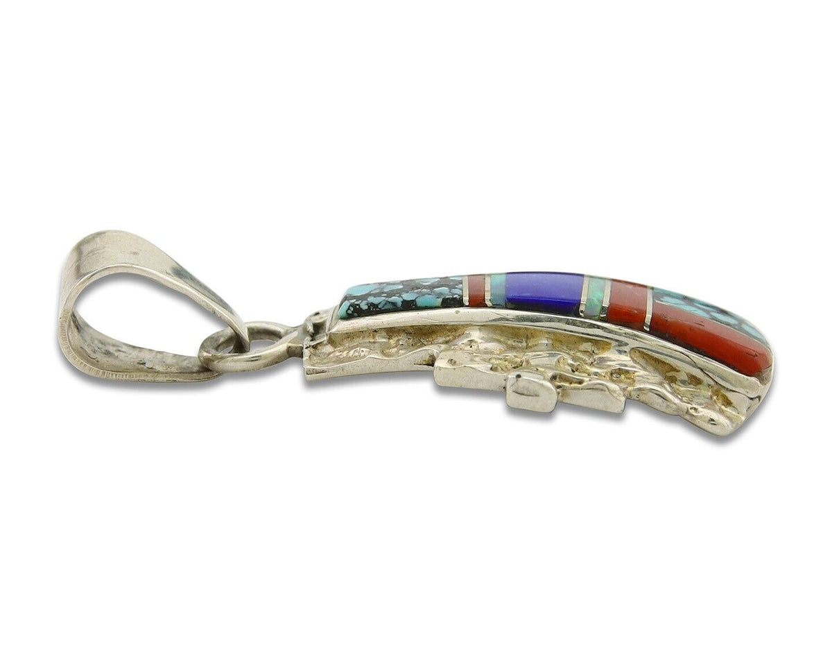 Navajo Pendant 925 Silver Natural Gemstone Handmade Native American Artist C80s