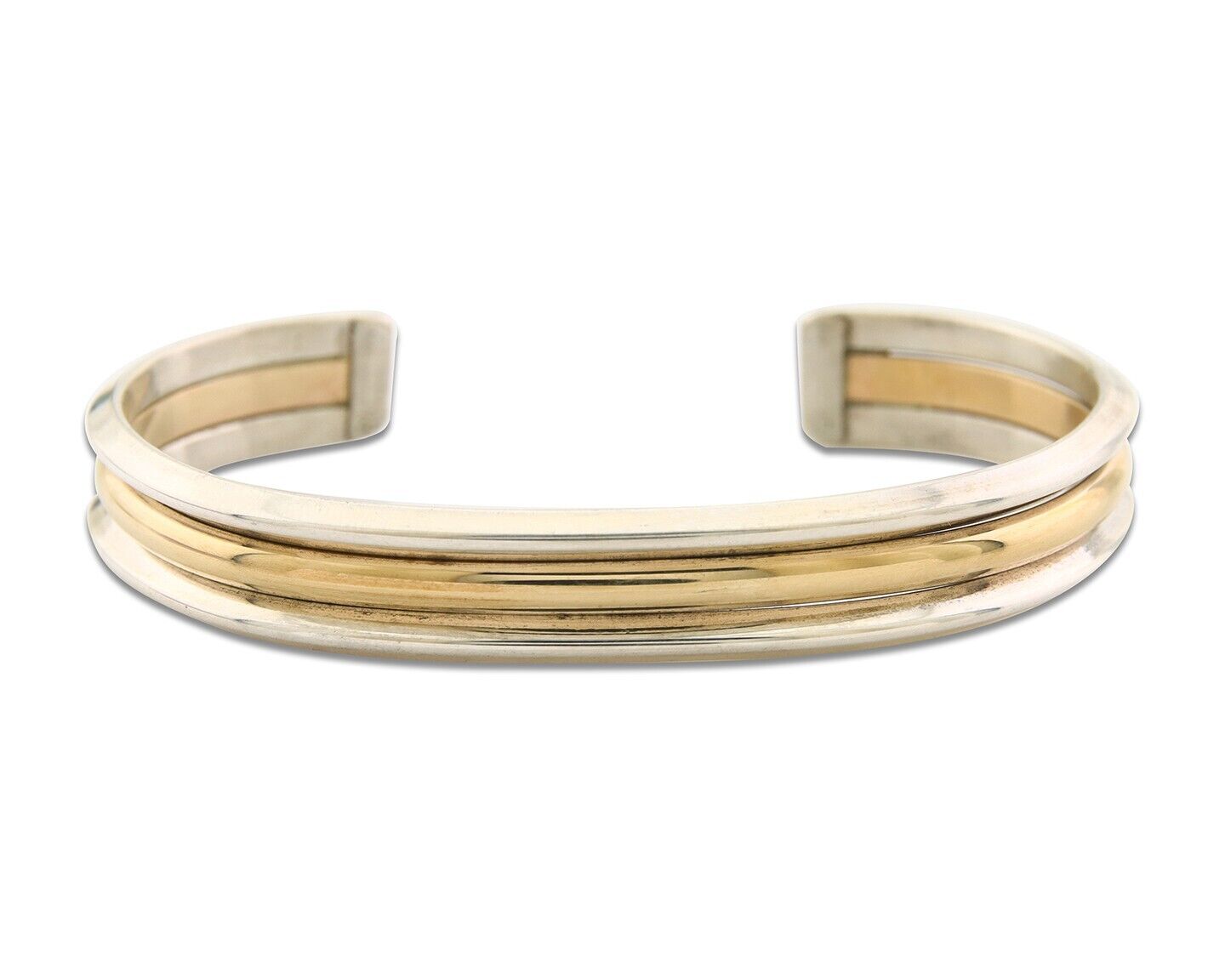 Navajo Bracelet 925 Silver & 12K Gold Cuff Artist Signed TAHE C 
