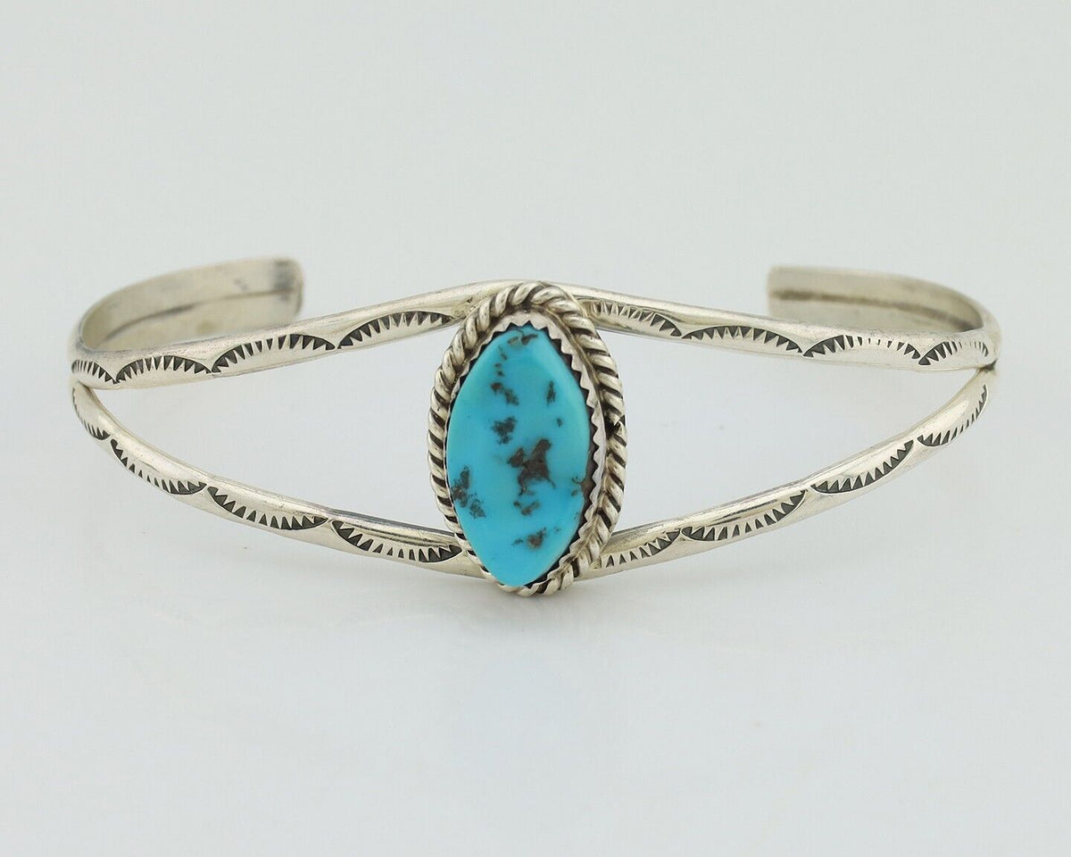 Navajo Bracelet 925 Silver Sleeping Beauty Turquoise Signed Robert Vandover C80s
