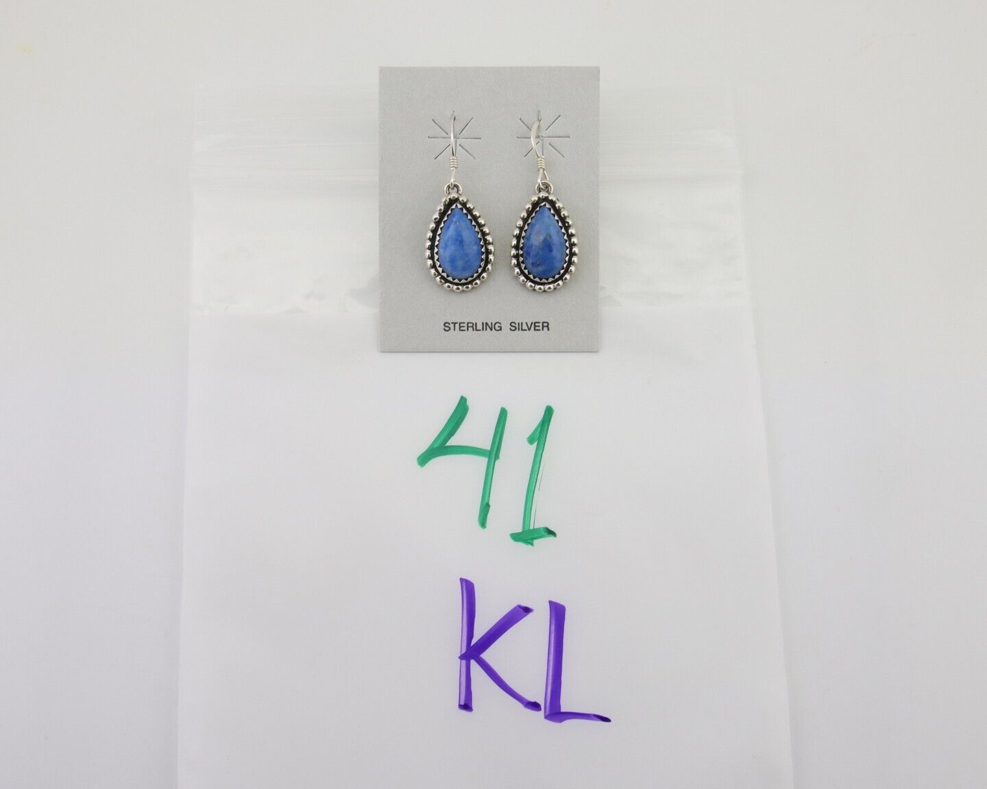 Navajo Earrings 925 Silver Blue Denim Lapis Artist Signed First Eagle C.80's