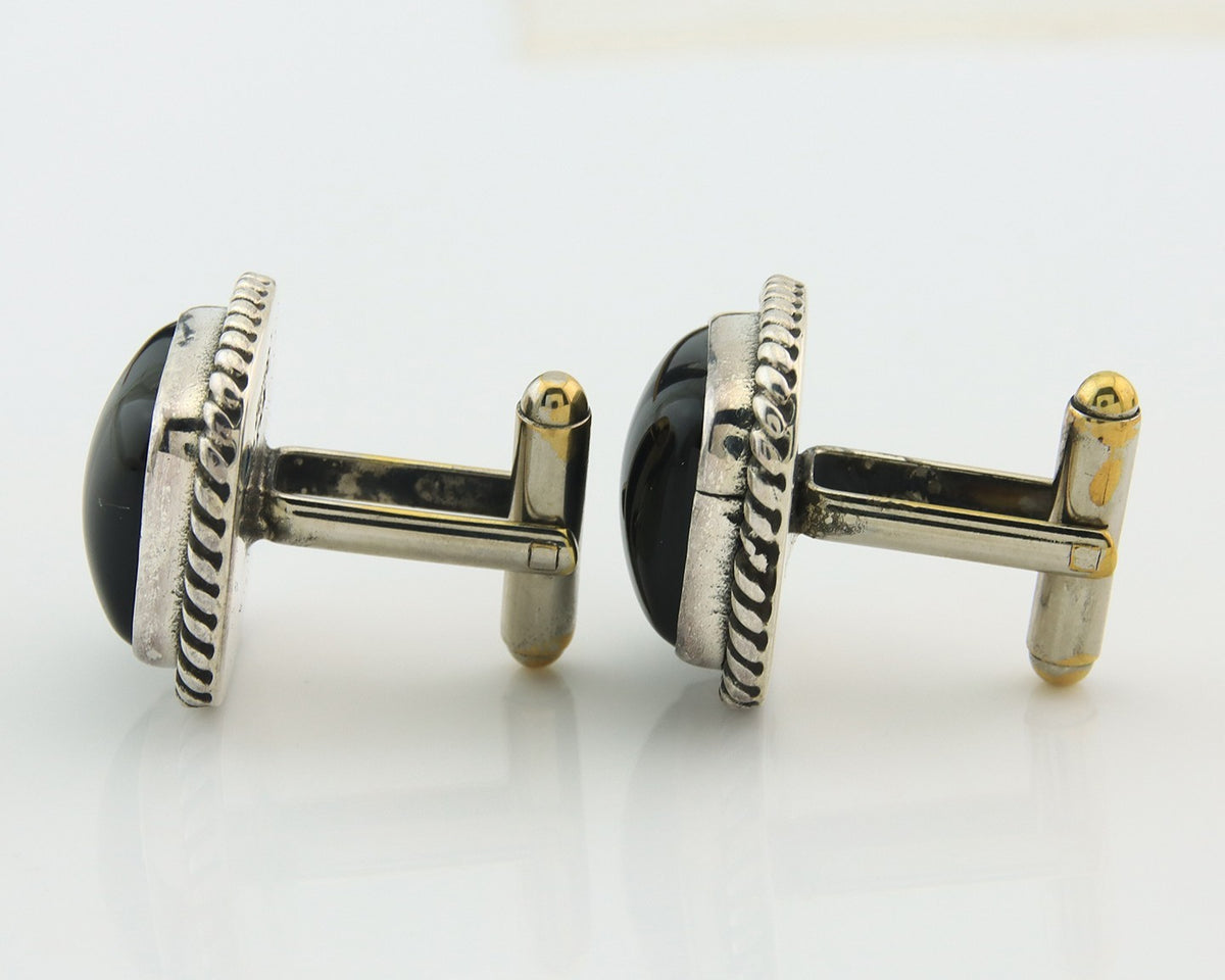 Navajo Cufflinks 925 Silver Native American Artist Natural Onyx C.80's