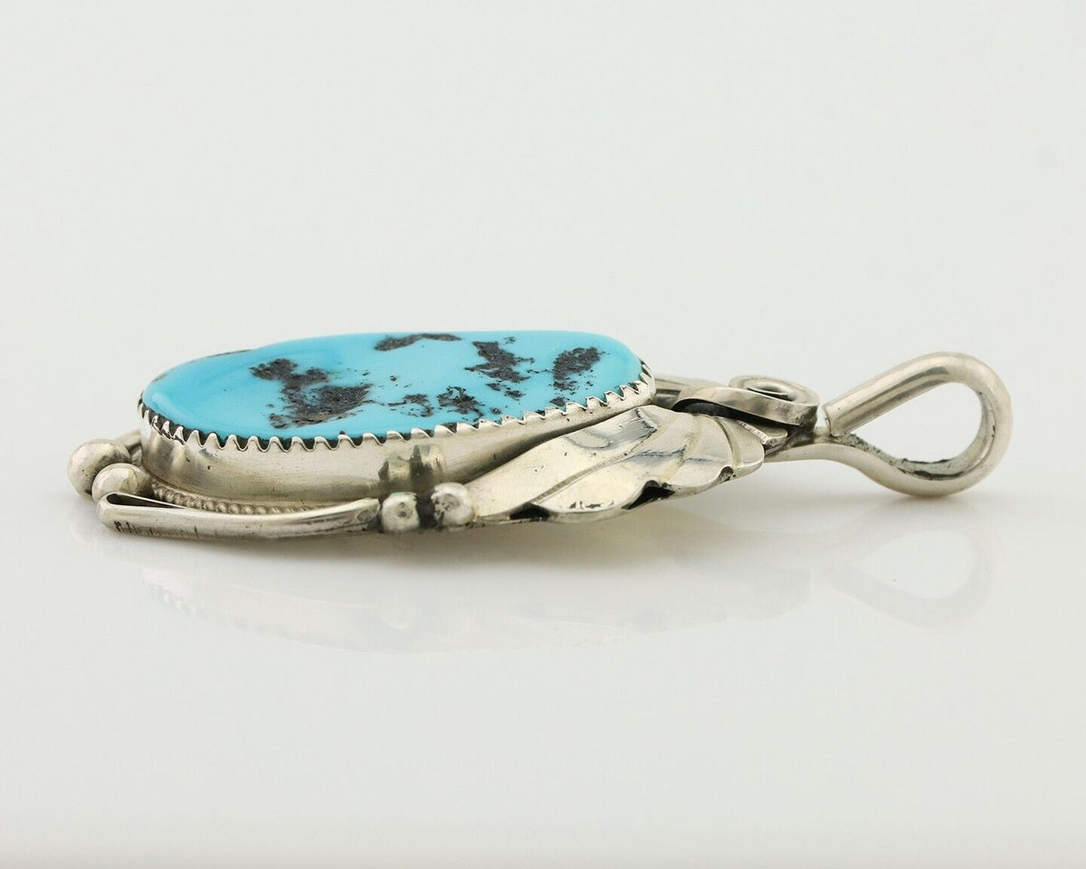 Navajo Pendant 925 Silver Sleeping B Turquoise Signed Justin Morris C.80's