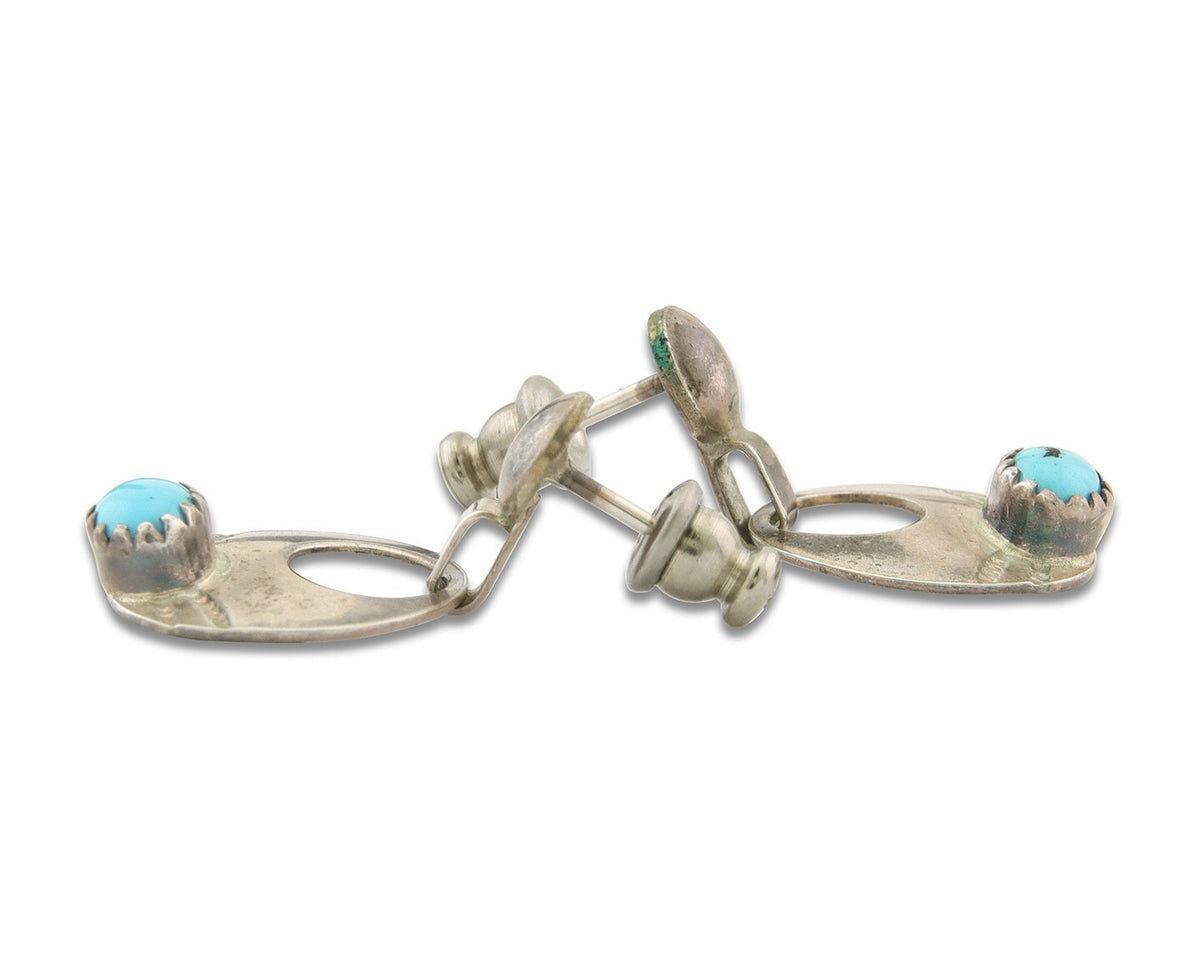 Navajo Dangle Earrings 925 Silver Natural Turquoise Native American Artist C80s
