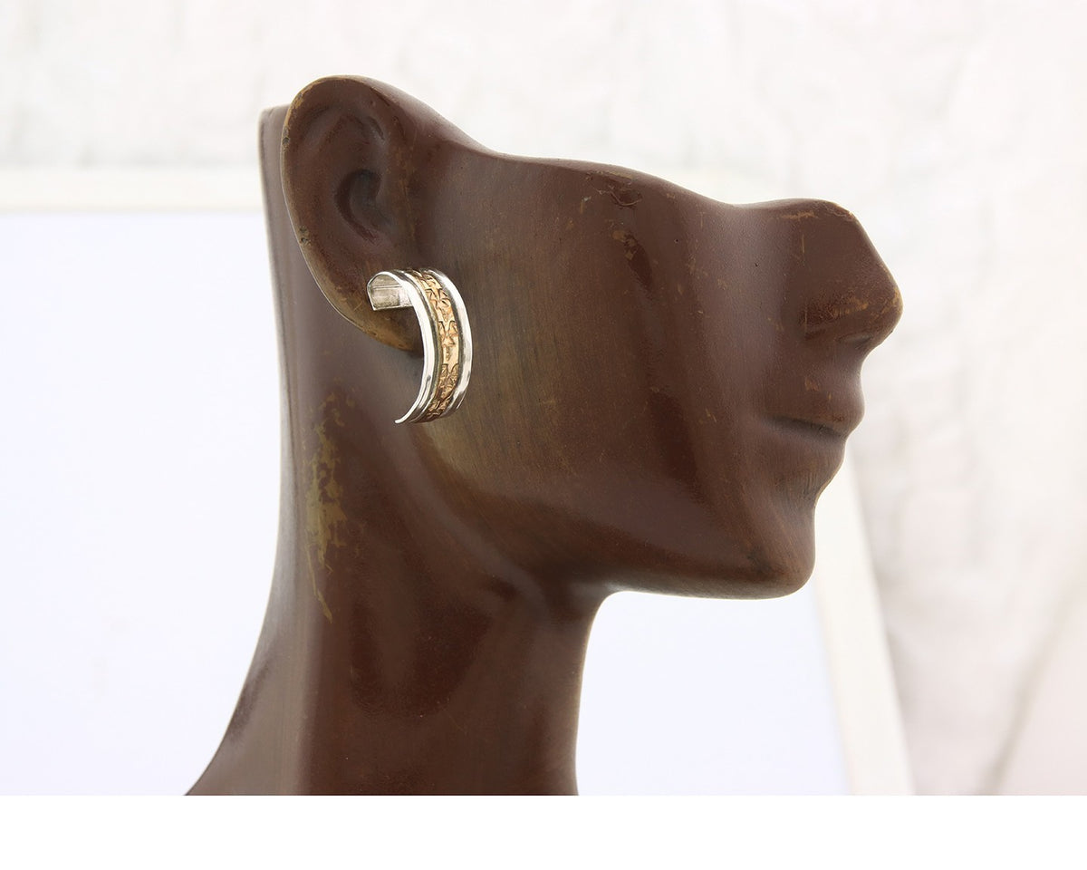 Navajo Earrings Sterling Silver & Gold Vintage Handmade Signed E
