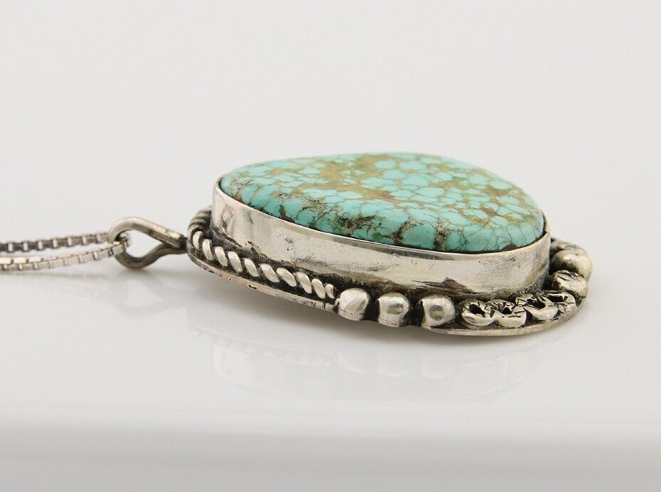 Navajo Pendant 925 Silver Turquoise Native Artist Signed The Blue Indian 1995