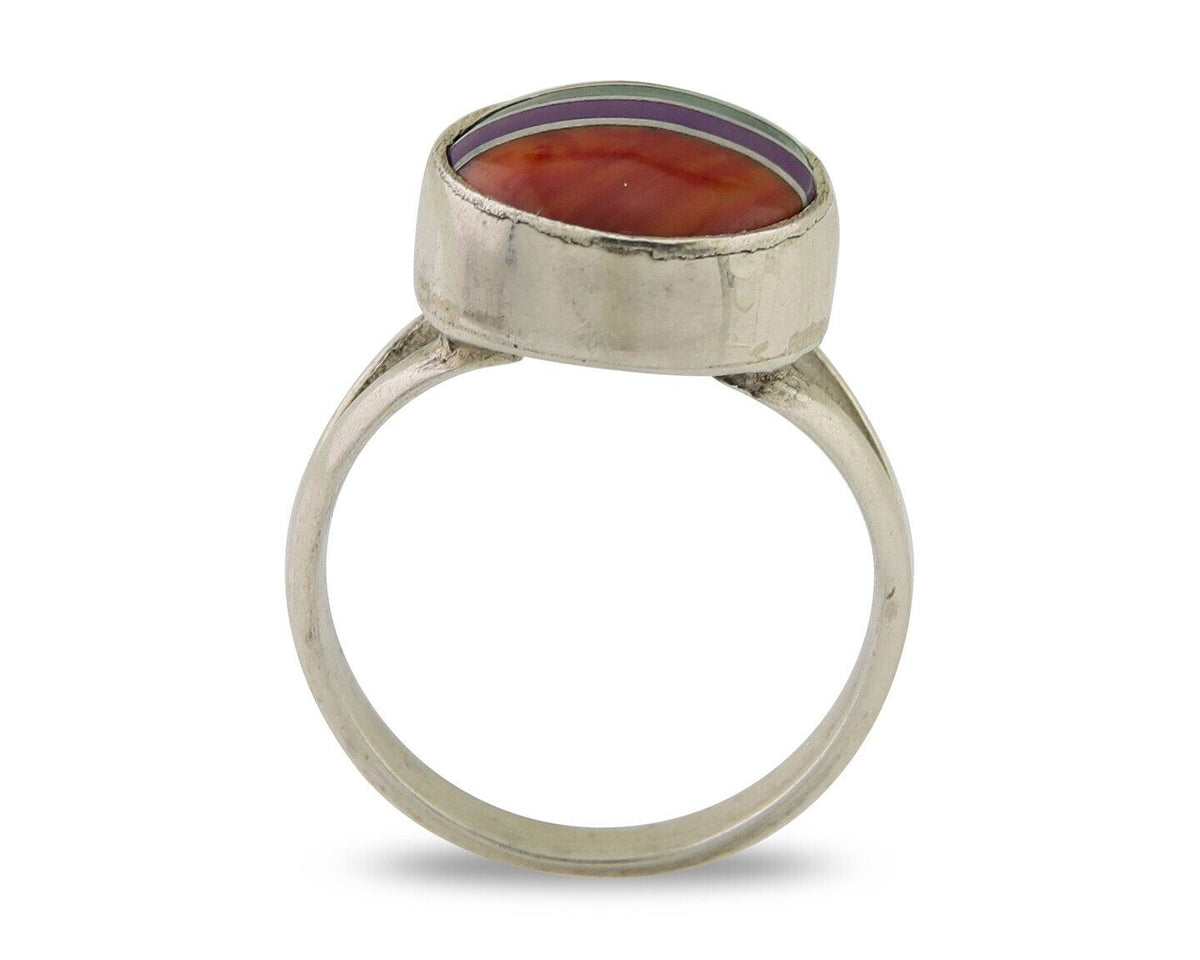 Navajo Ring 925 Sterling Silver Natural Gemstones Artist Signed Sunrise C.80's