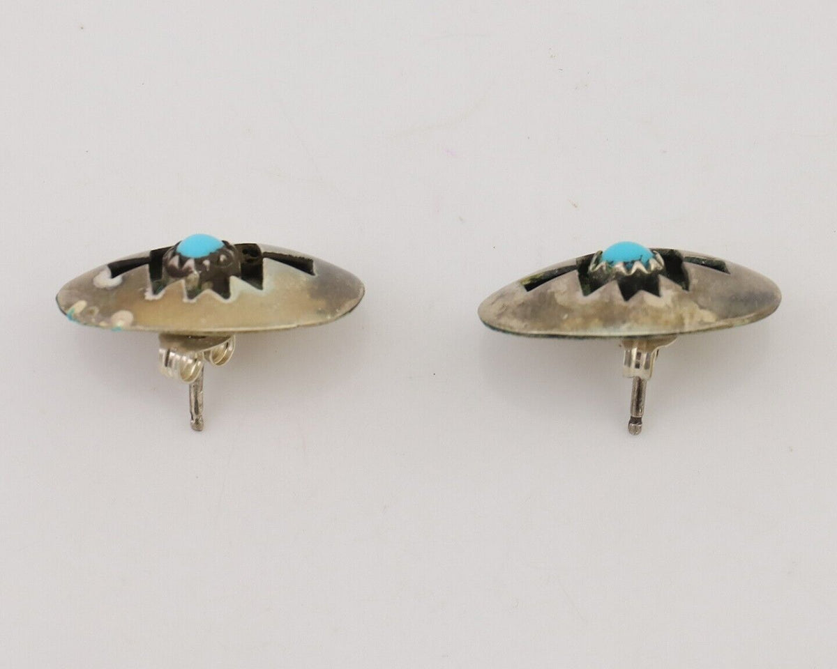 Navajo Handmade Earrings 925 Silver Natural Turquoise Native Artist C.80's