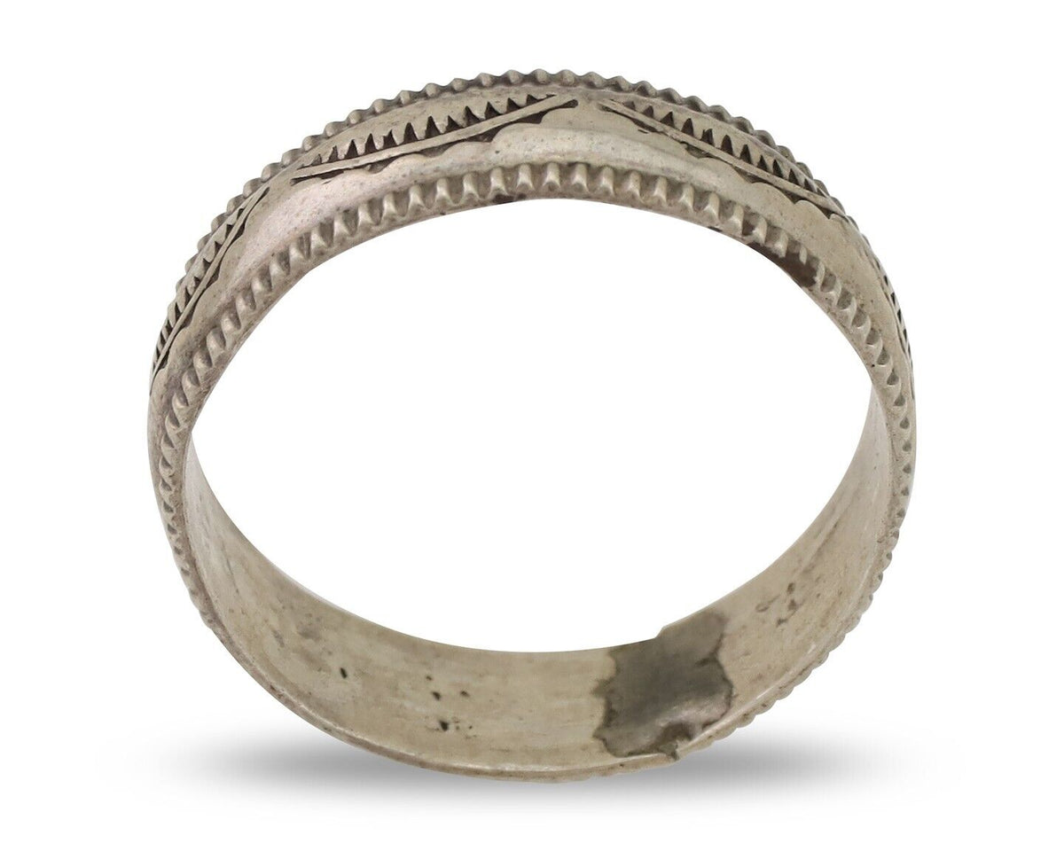 Navajo Hand Stamped Band 925 Silver 6.0 mm Native Artist Size 9.75 C.80's