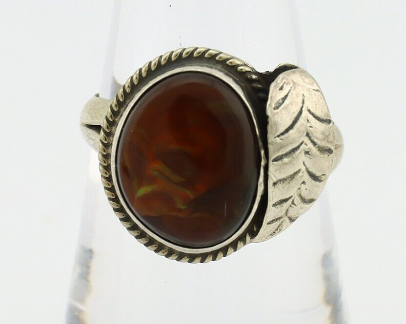 Navajo Handmade Ring 925 Silver Natural High Grade Fire Opal Native Artist C.80s