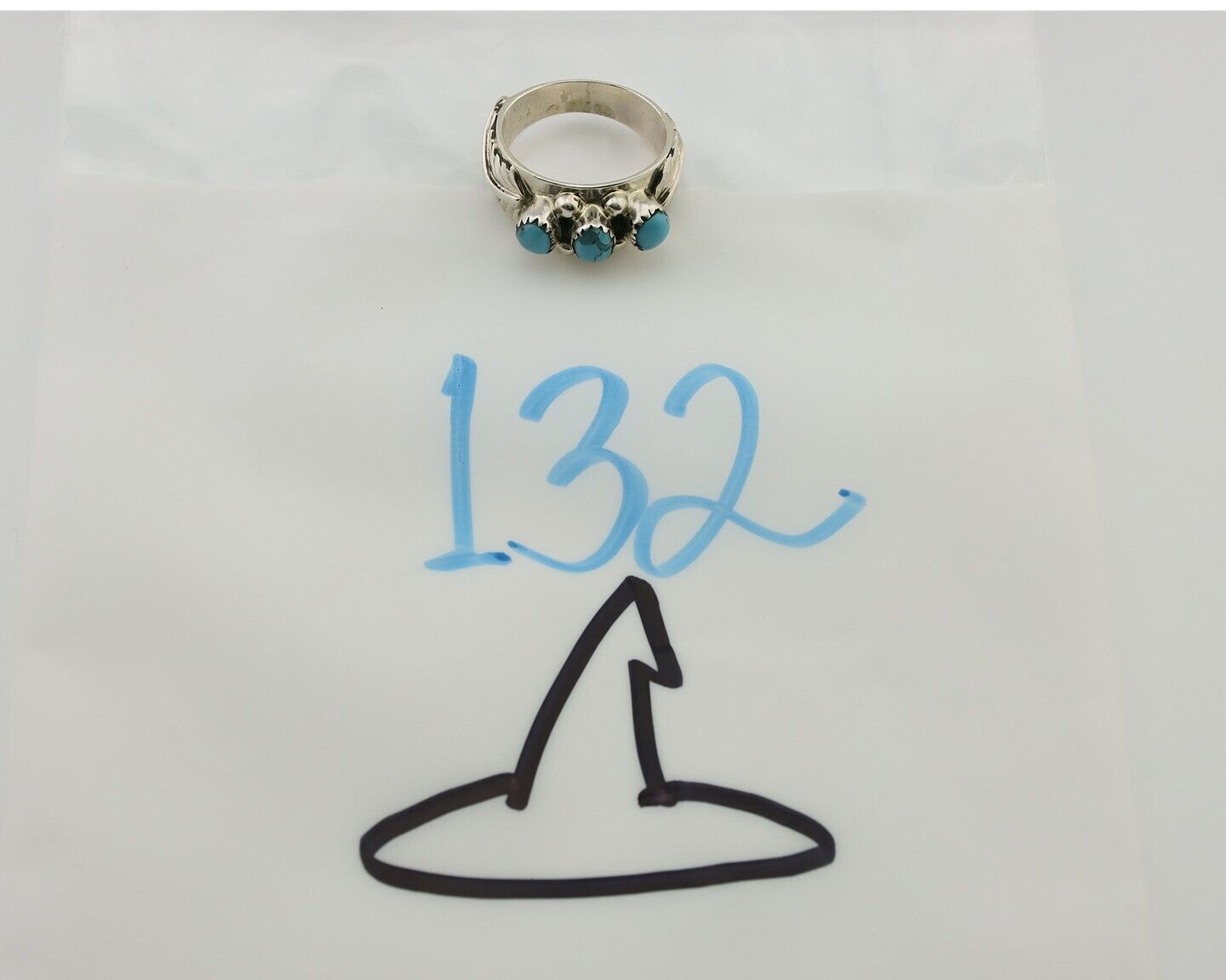Navajo Ring 925 Silver Sleeping Beauty Turquoise Artist Signed WR C.80's