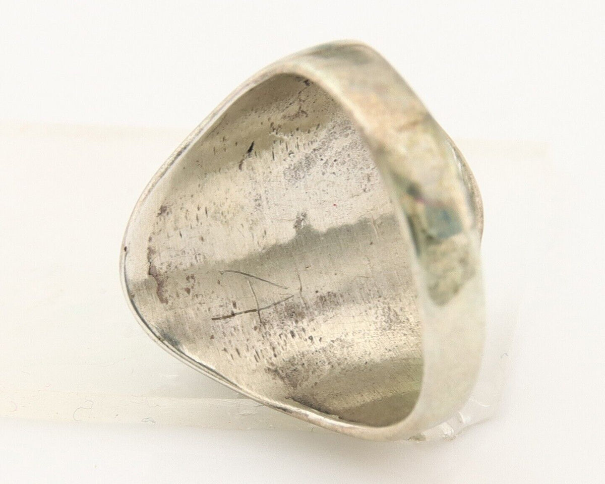 Navajo Ring 925 Sterling Turquoise & Coral Native Artist C.80's Size 9.0
