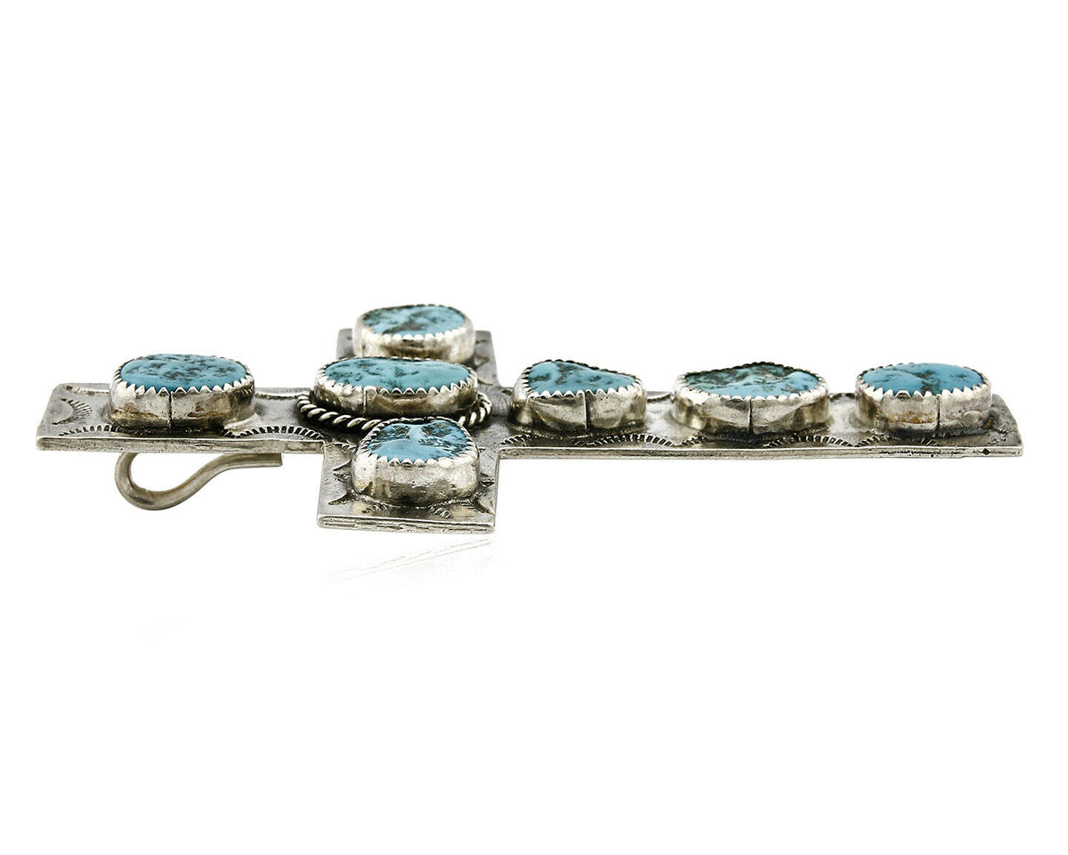 Navajo Cross Pendant .925 Silver Kingman Turquoise Artist C-E Circa 80's
