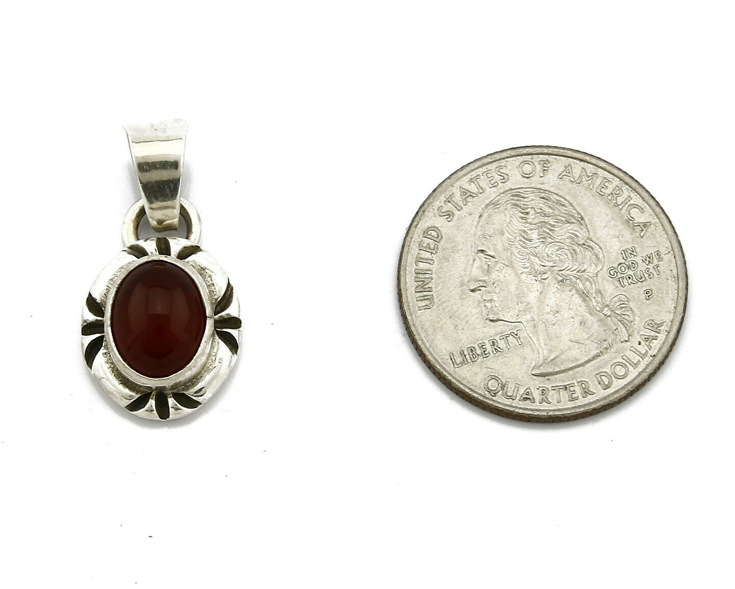 Navajo Hand Stamped Natural Mined Cornelian in .925 SOLID Silver Pendant
