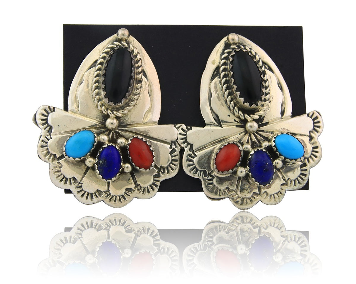 Navajo Earrings Sterling Silver Gemstone Vintage Handmade Dangle