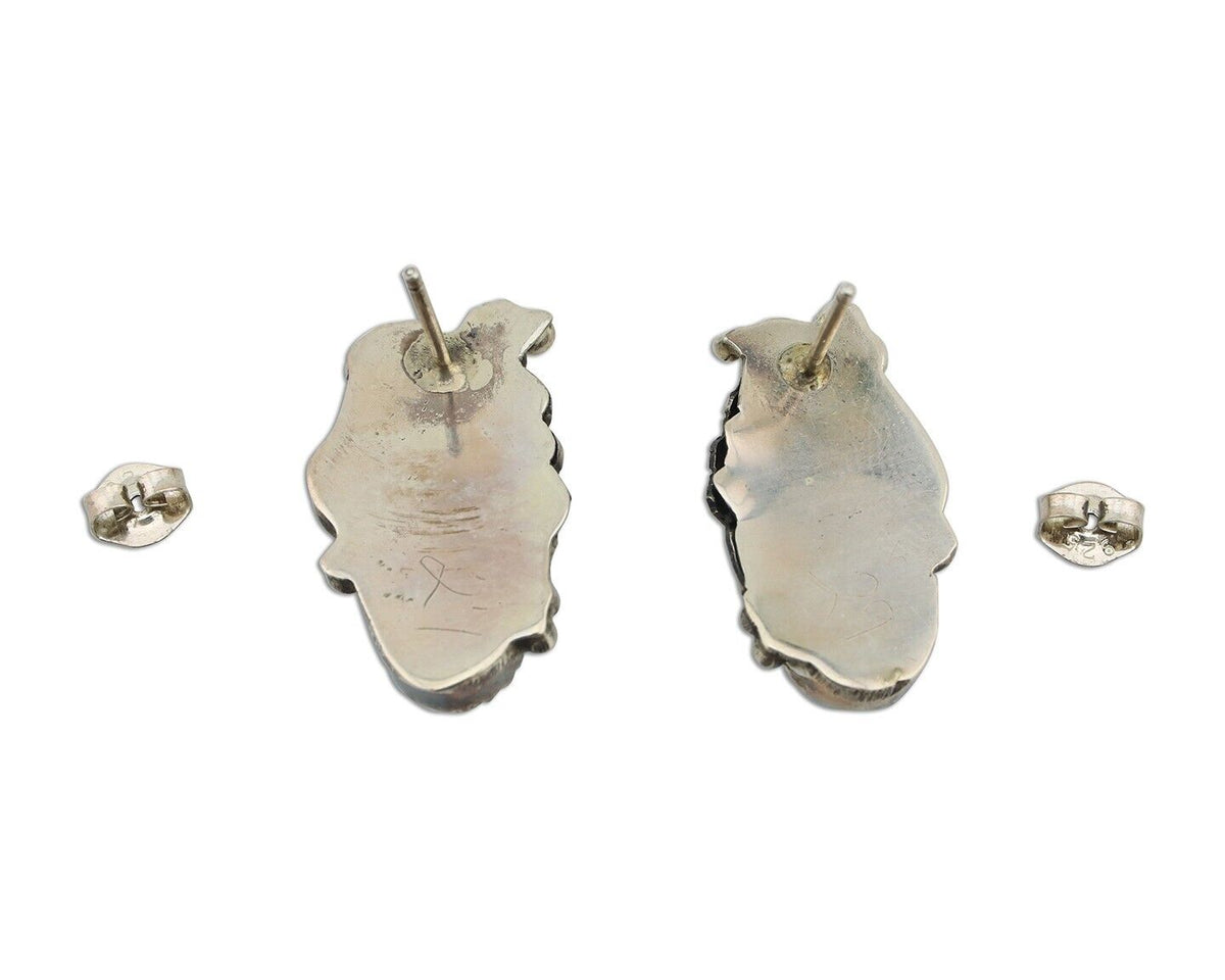 Navajo Earrings 925 Silver Natural Blue Turquoise Native American Artist C.80s