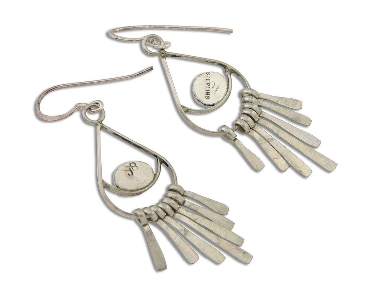 Navajo Dangle Earrings 925 Silver Natural Turquoise Artist Signed JB C.80's