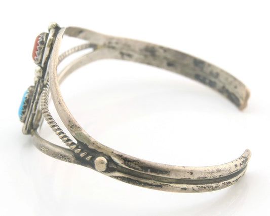 Navajo Cuff Bracelet Sterling Silver Natural Gemstone Vintage Native Signed VJ