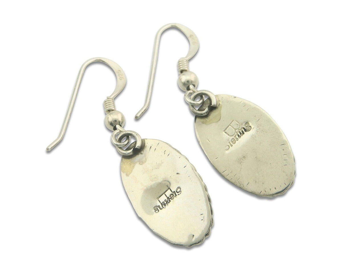 Navajo Earrings 925 Silver Natural Turquoise Artist Signed Davina Benally C.80's