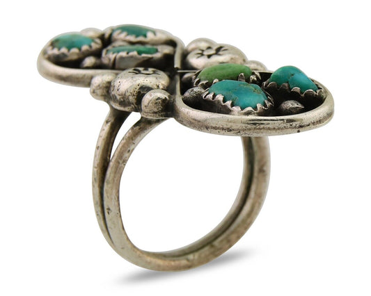 Navajo Ring 925 Sterling Silver Blue Turquoise Native American Artist C.80's
