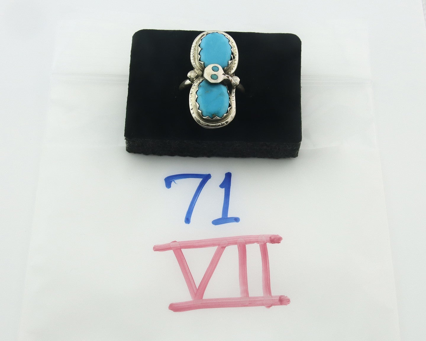 Vintage Zuni Ring 925 Sterling Silver Turquoise Signed Effie Calavasa Size 7.5