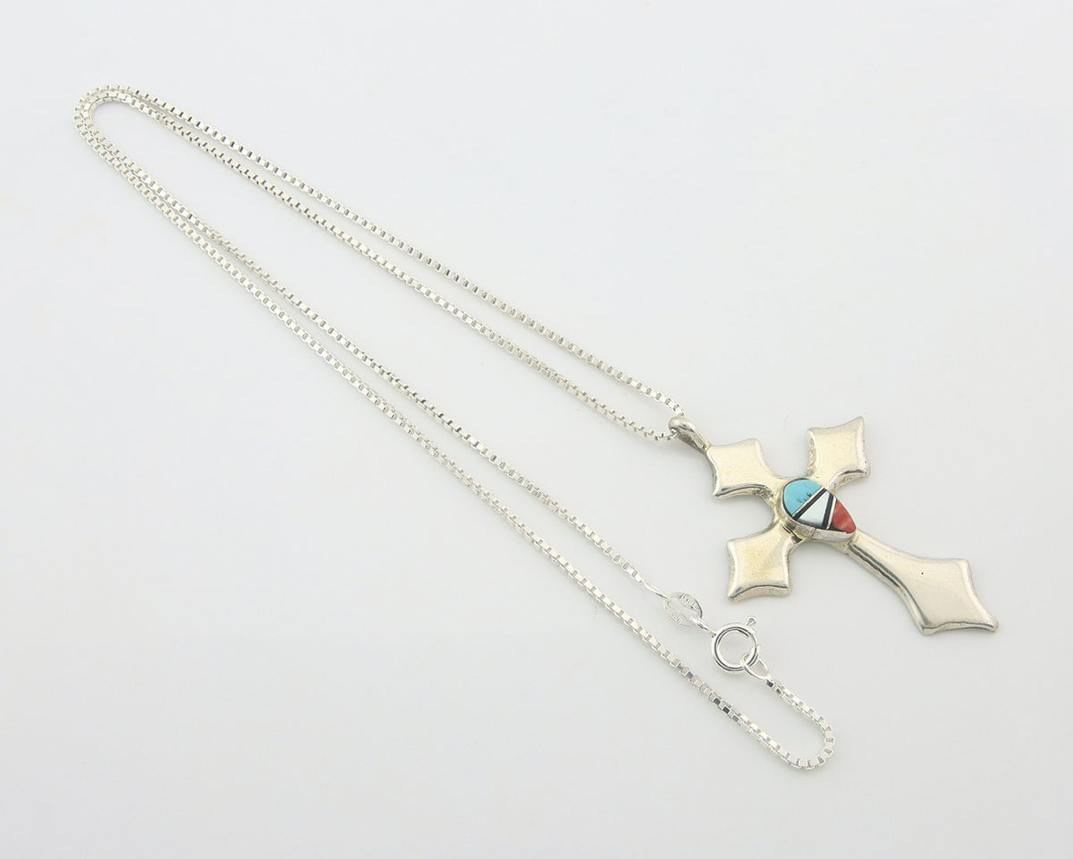 Navajo Cross Necklace Sterling Silver Authentic Natural Gemstones Signed M