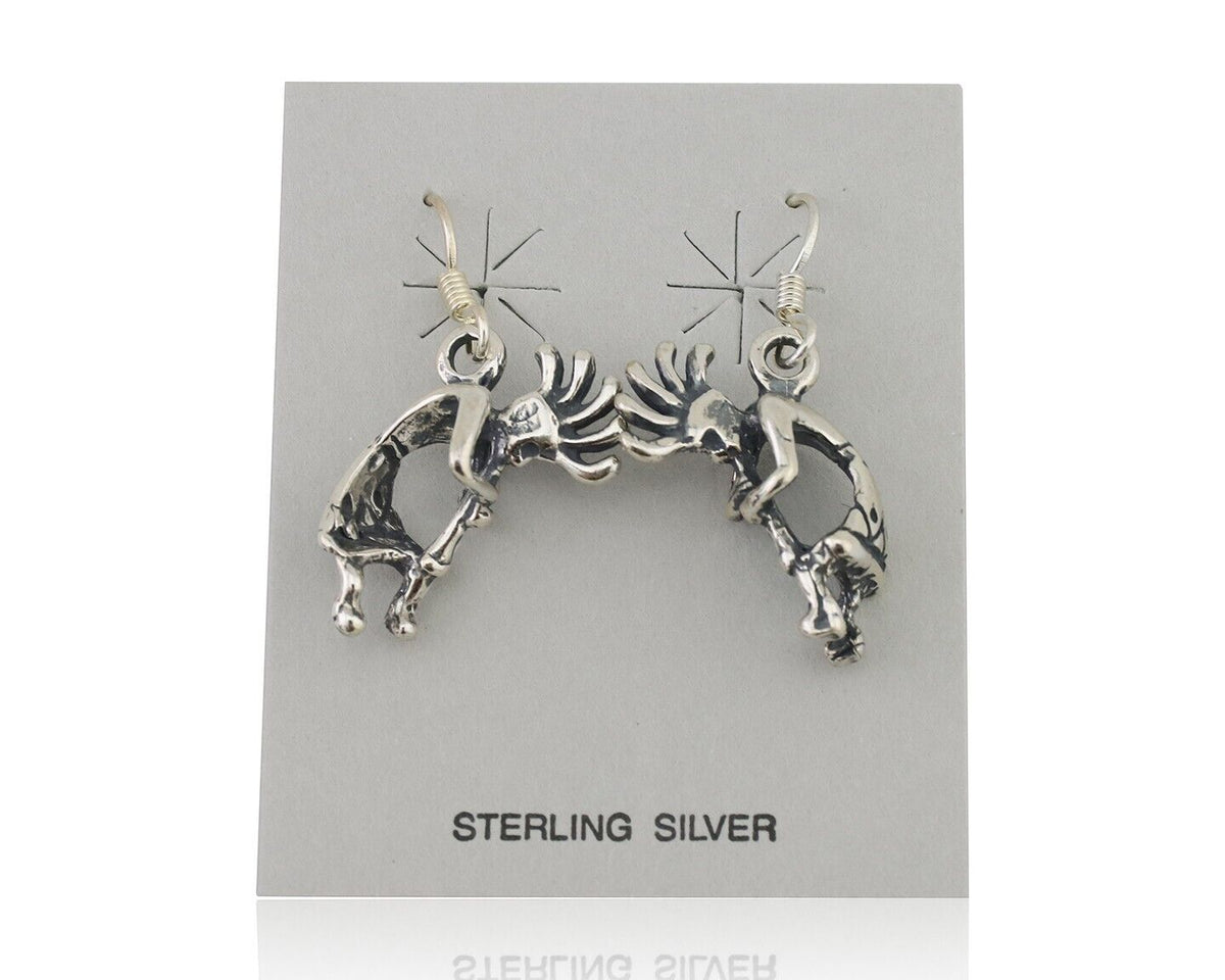Navajo Kokopelli Dangle Earrings 925 Silver Native American Artist C.80's
