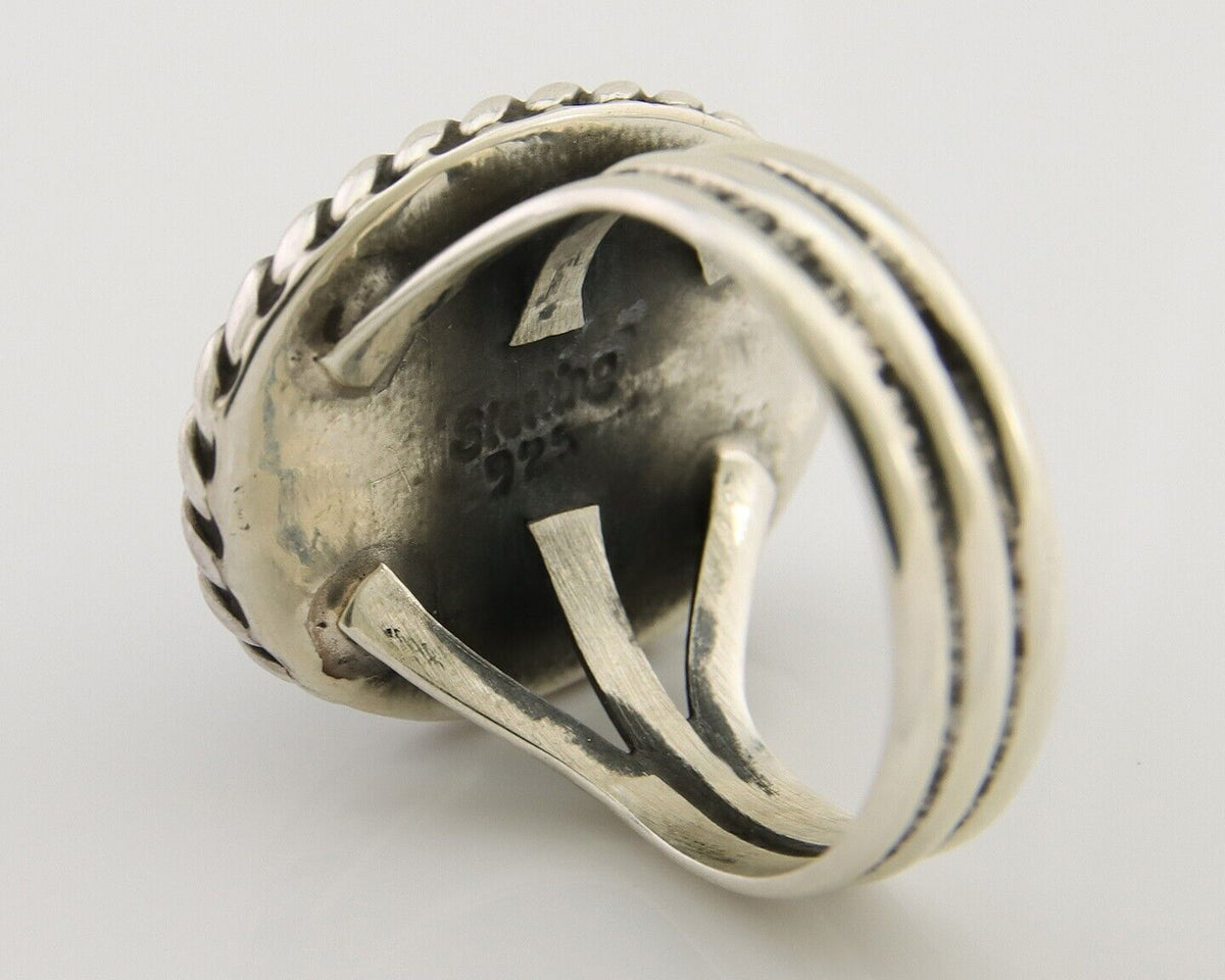 Navajo Ring 925 Silver Natural Malachite Native American Artist C.80's
