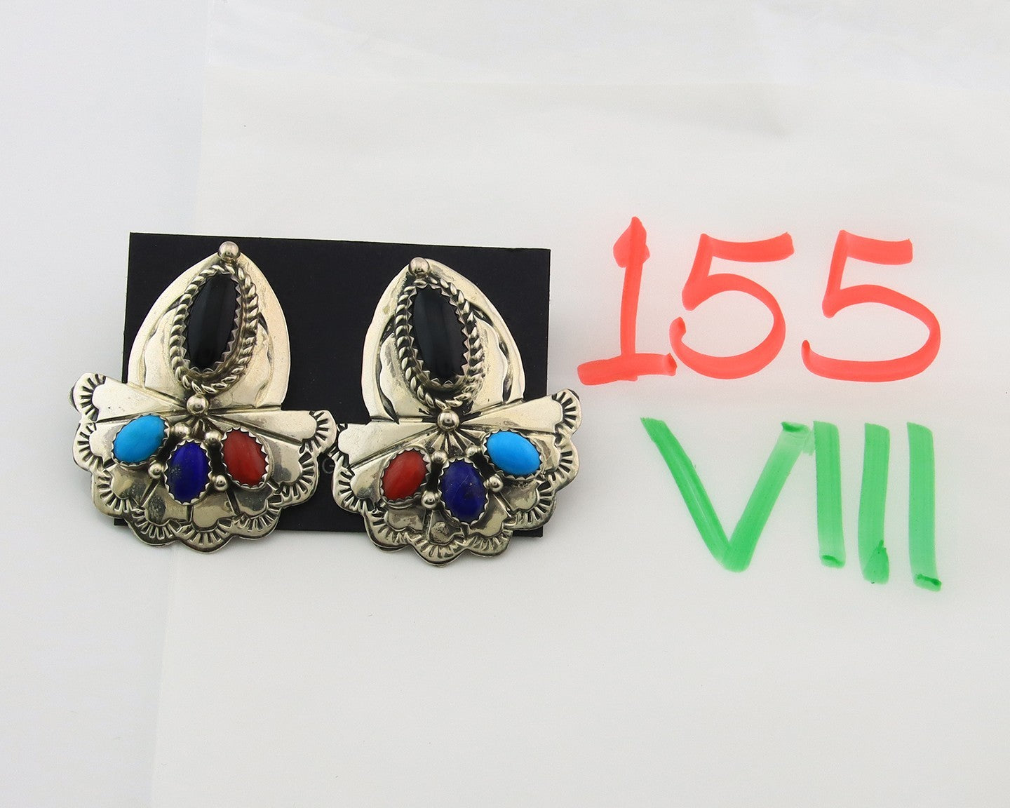 Navajo Earrings Sterling Silver Gemstone Vintage Handmade Dangle