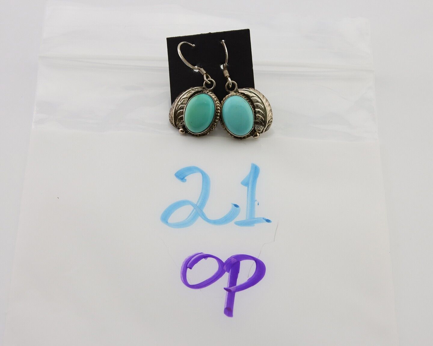 Navajo Dangle Earrings 925 Silver Blue Turquoise Native American Artist C.80's