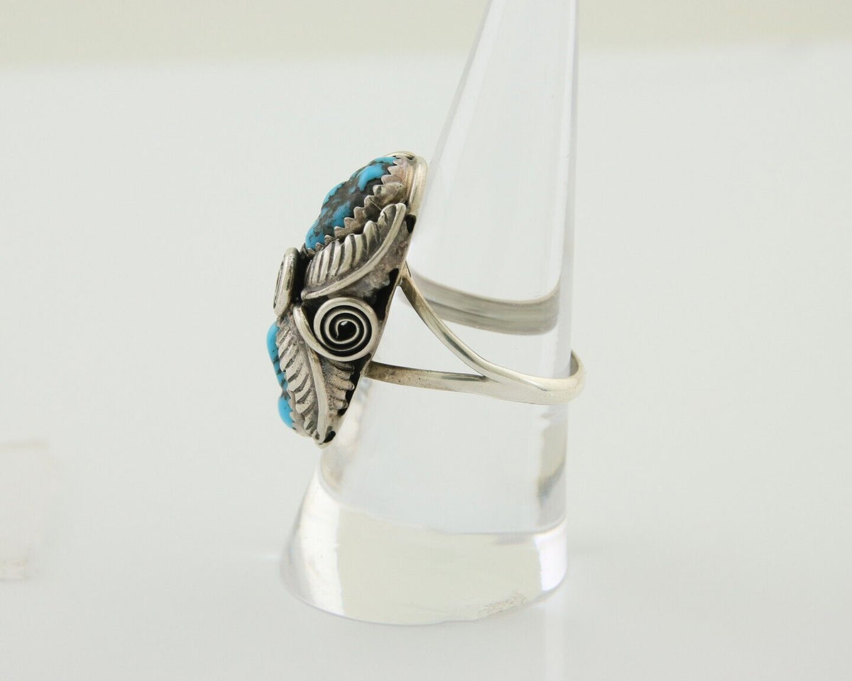 Navajo Ring .925 Silver Sleeping B Turquoise Artist Signed MP C.80's