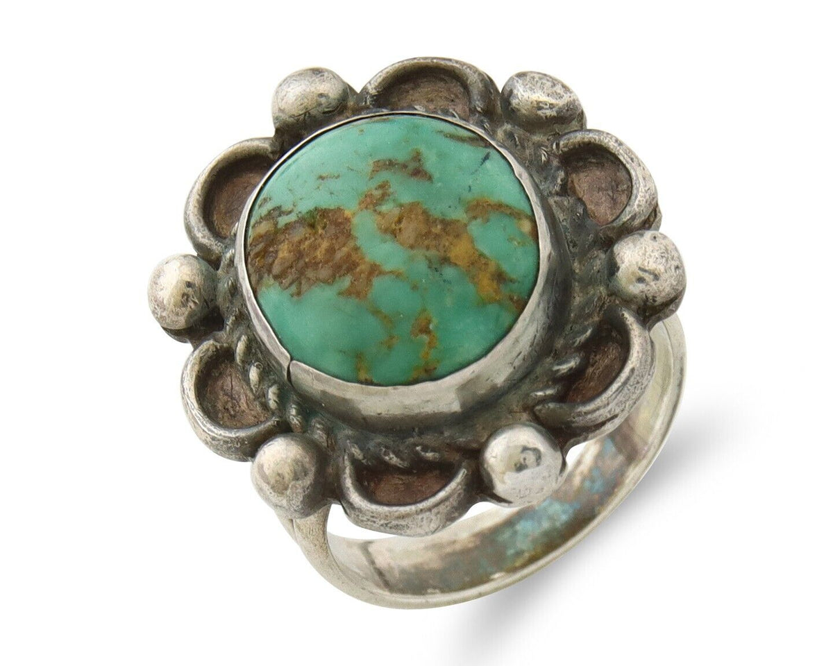 Navajo Ring 925 Sterling Natural Mined Turquoise Handmade C.80's Size 5.75