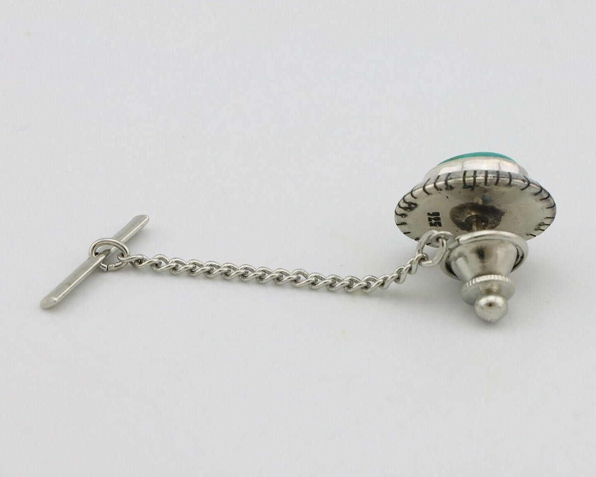 Navajo Tie Tack 925 Silver Natural Mined Turquoise Native American Artist C.80's