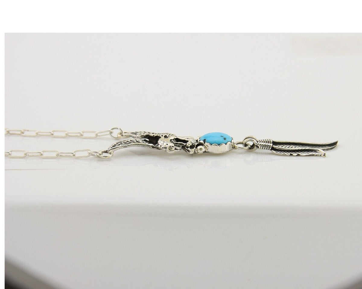 Navajo Eagle Feather Turquoise Necklace 925 Silver Native American Artist C.80's